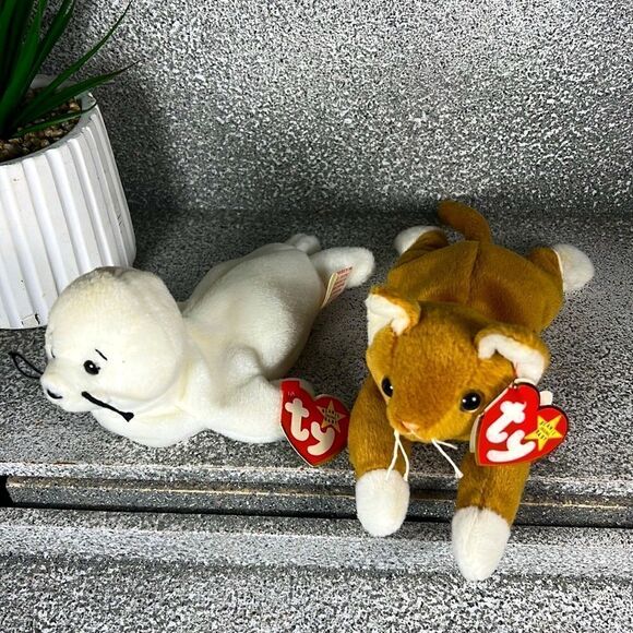 Vintage 90’s TY Beanie Babies Set of 2 Nip Seamore - Picture 1 of 4